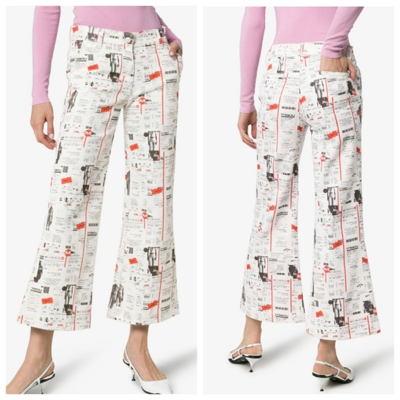 Miaou SONI Receipt Print Flared Jeans Vogue Runway Collection 2019 Size 32 - Picture 1 of 9